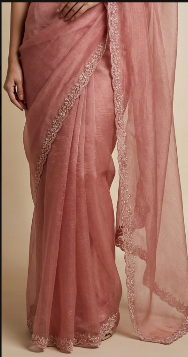 Onion Pink Crush Tissue saree