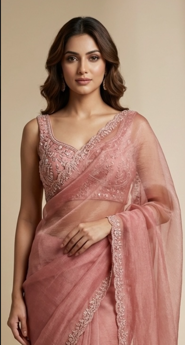 Onion Pink Crush Tissue saree