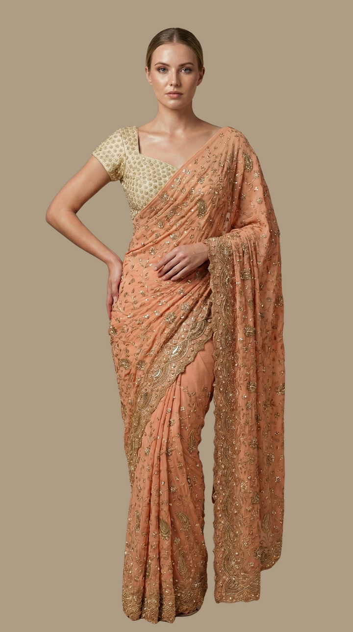 Peach Georgette Saree