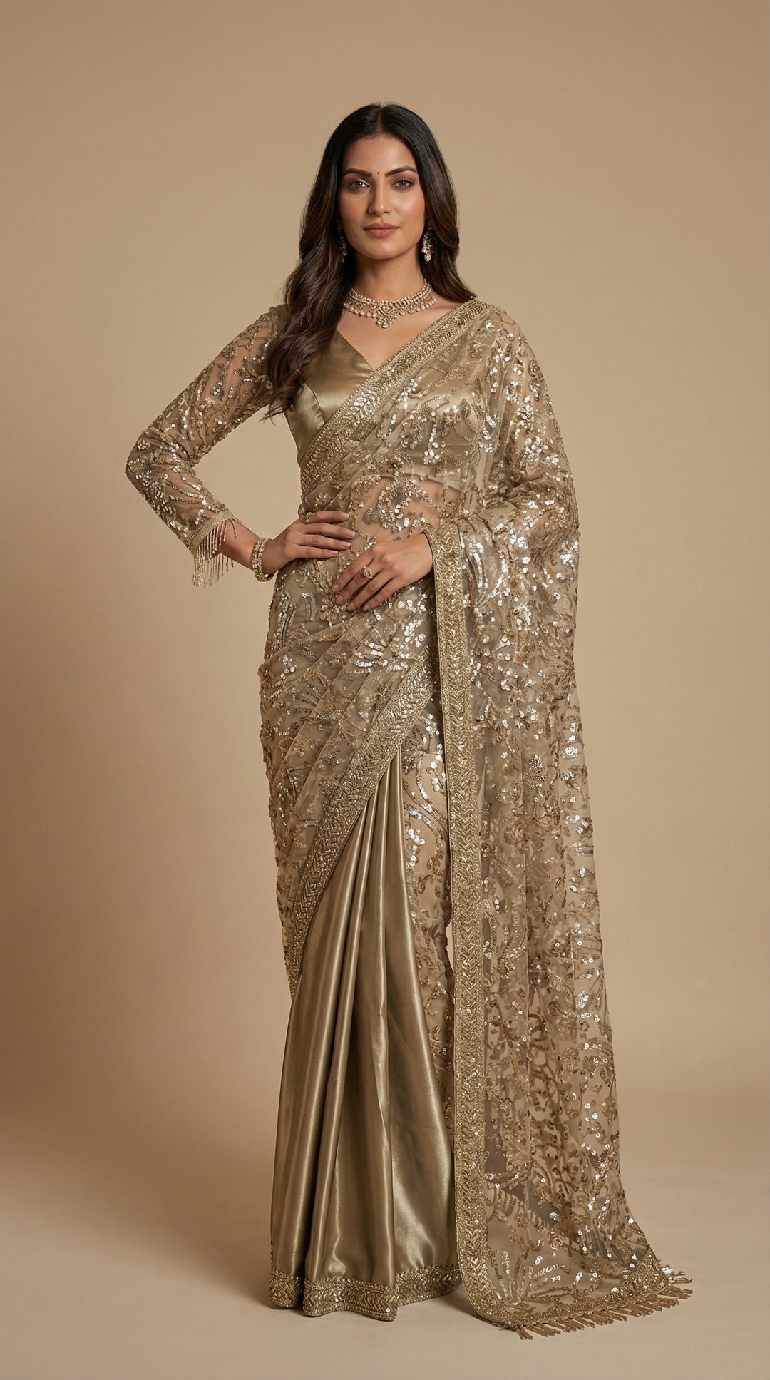 Mocha pre - Drape Saree