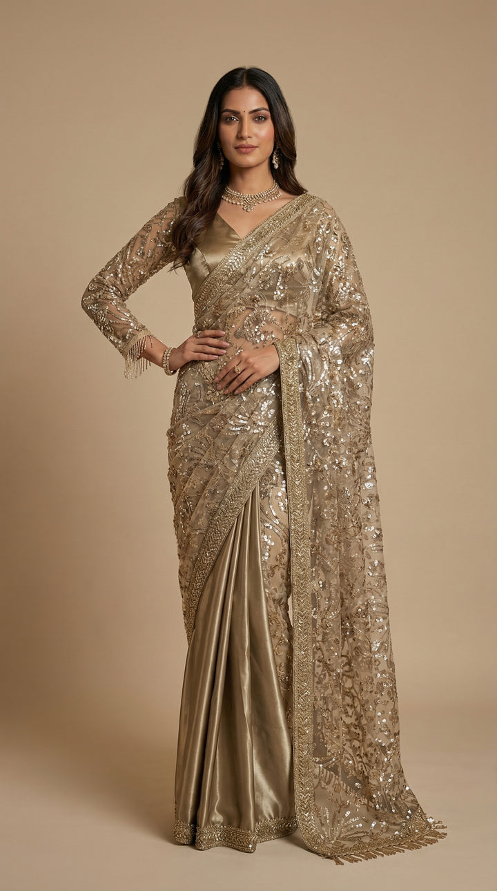 Mocha pre - Drape Saree