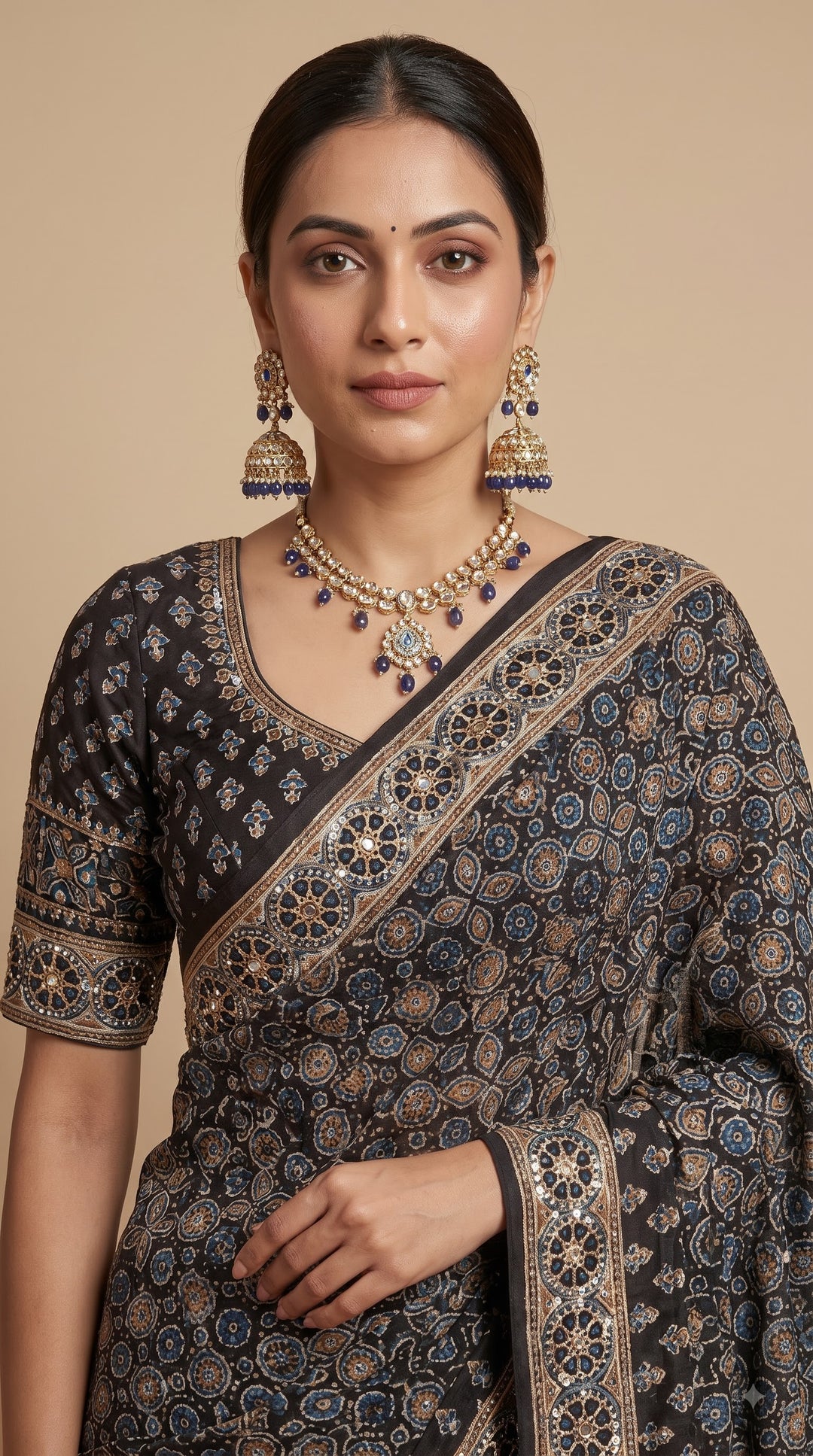 Black Ajrakh Saree