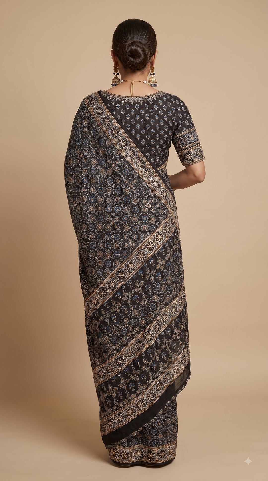 Black Ajrakh Saree
