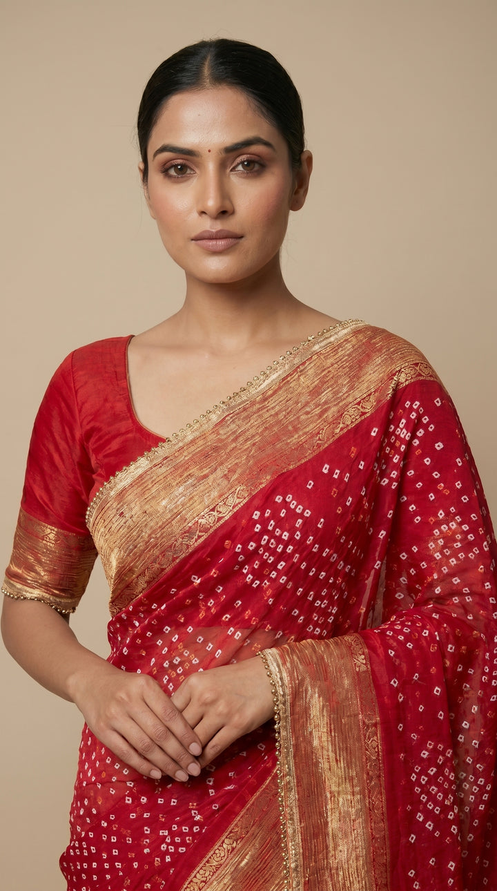 Ruby Red Chiffon Saree