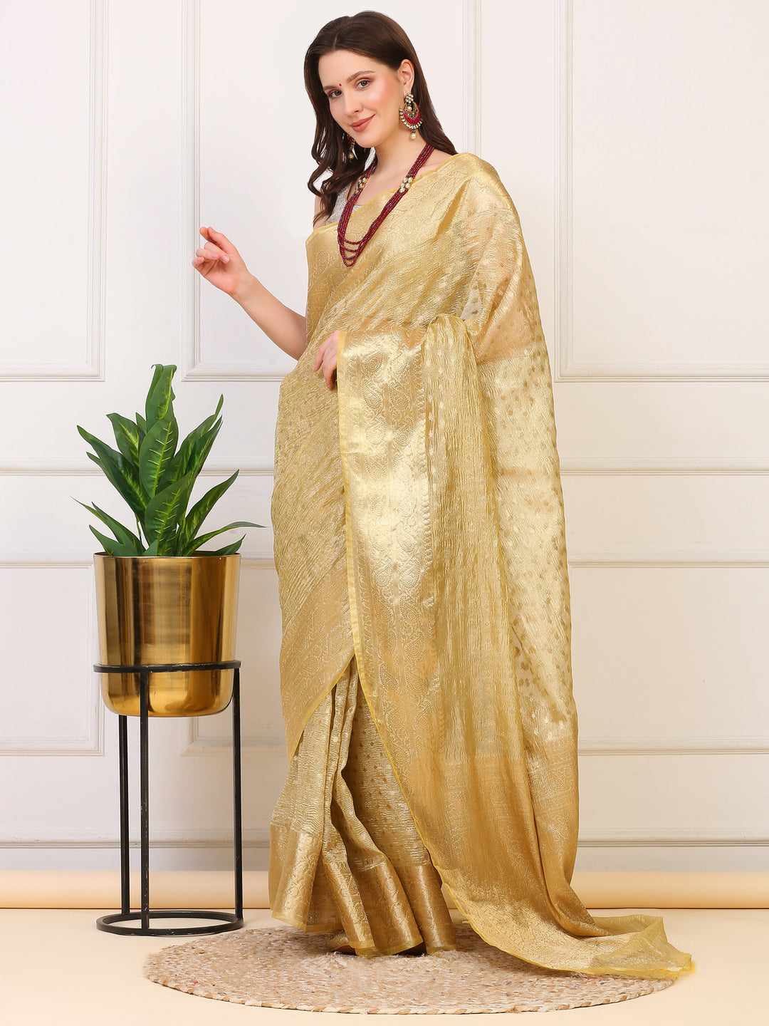 Gold Banarasi Crush Tissue Saree