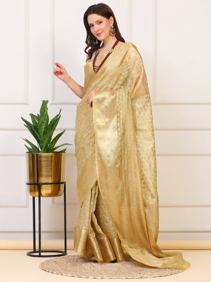 Gold Banarasi Crush Tissue Saree