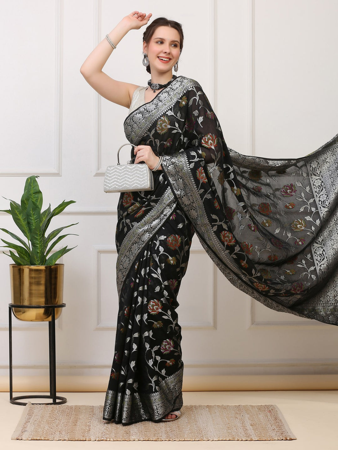 Black Banarasi Organza Saree