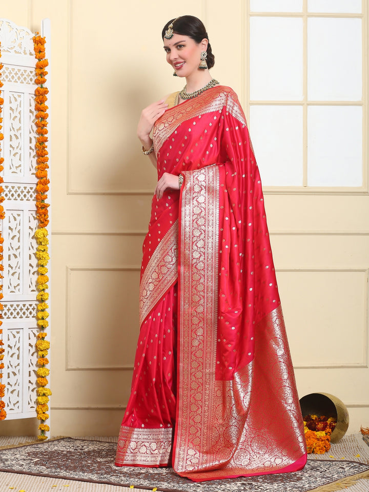 Ruby Red Banarasi Mashru Silk Saree