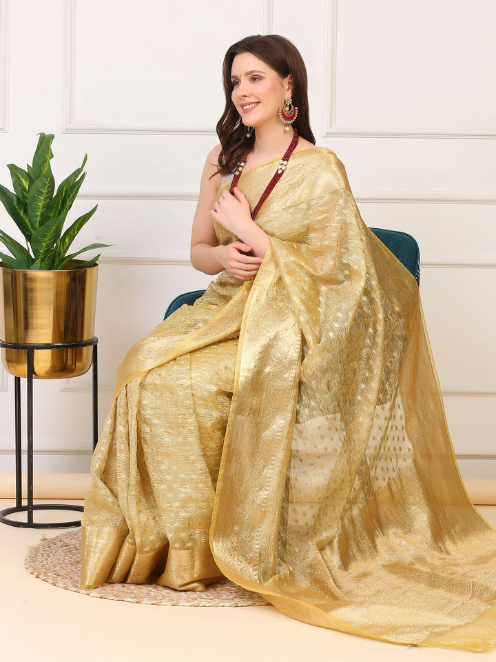 Gold Banarasi Crush Tissue Saree