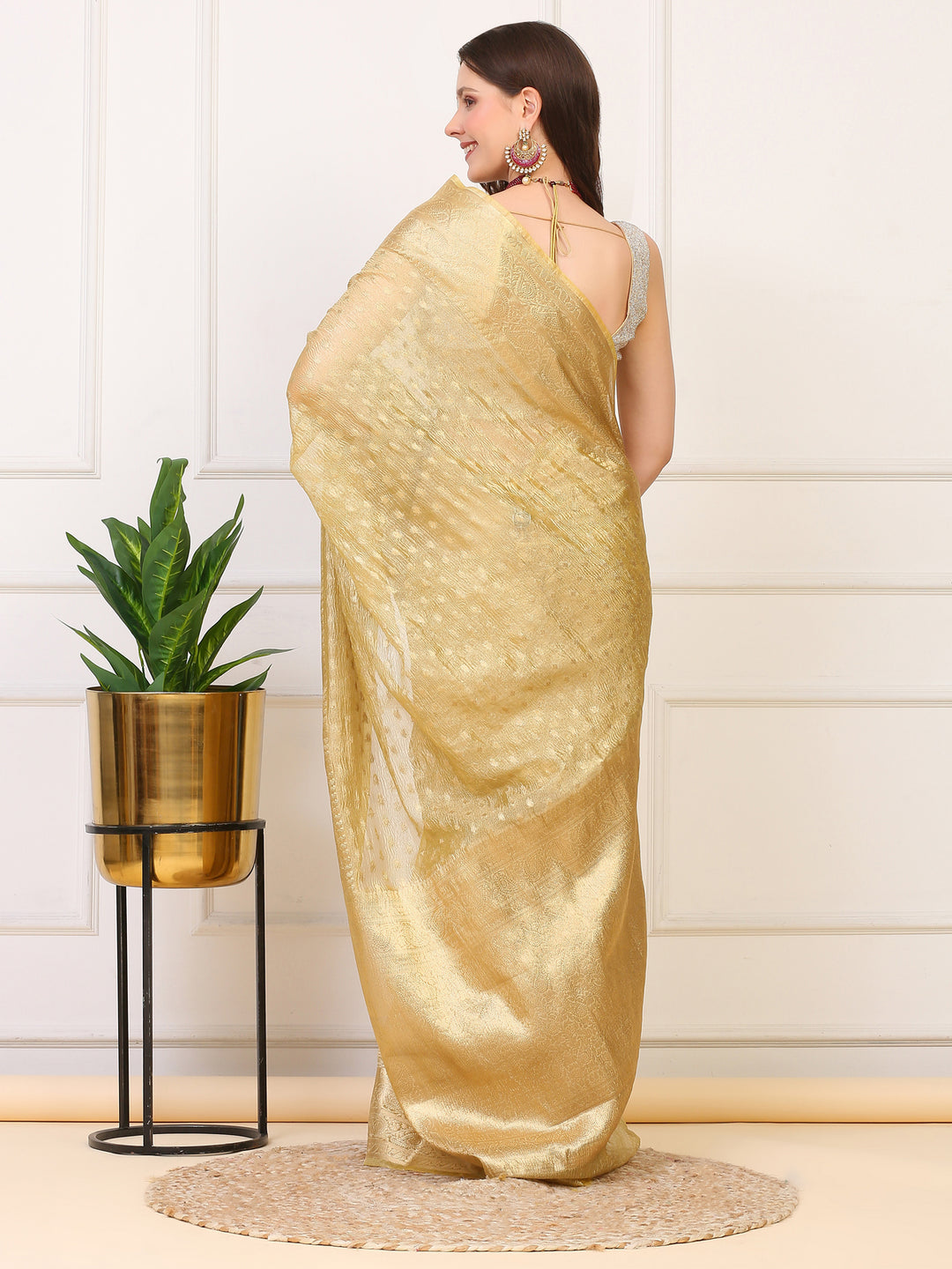 Gold Banarasi Crush Tissue Saree