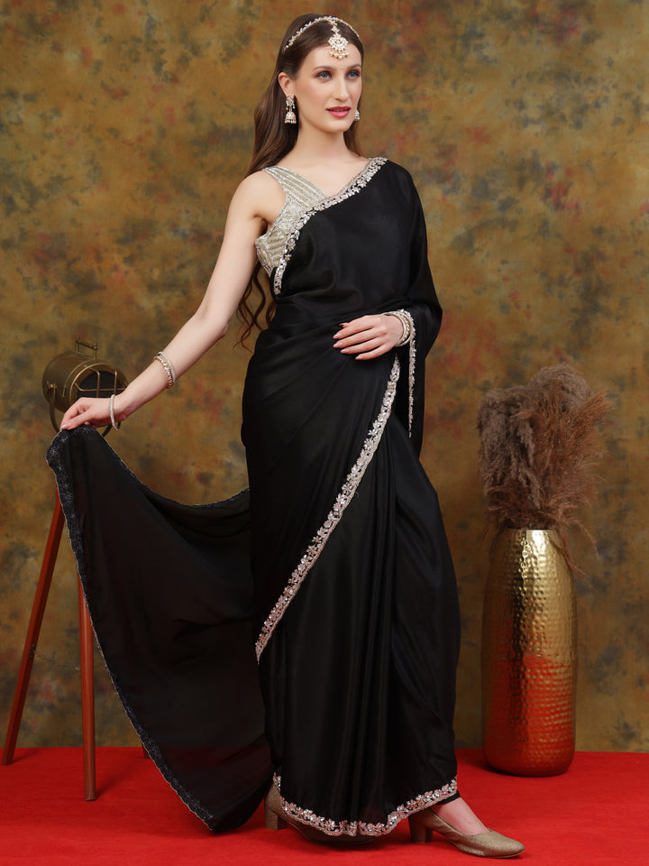 Black Satin Saree