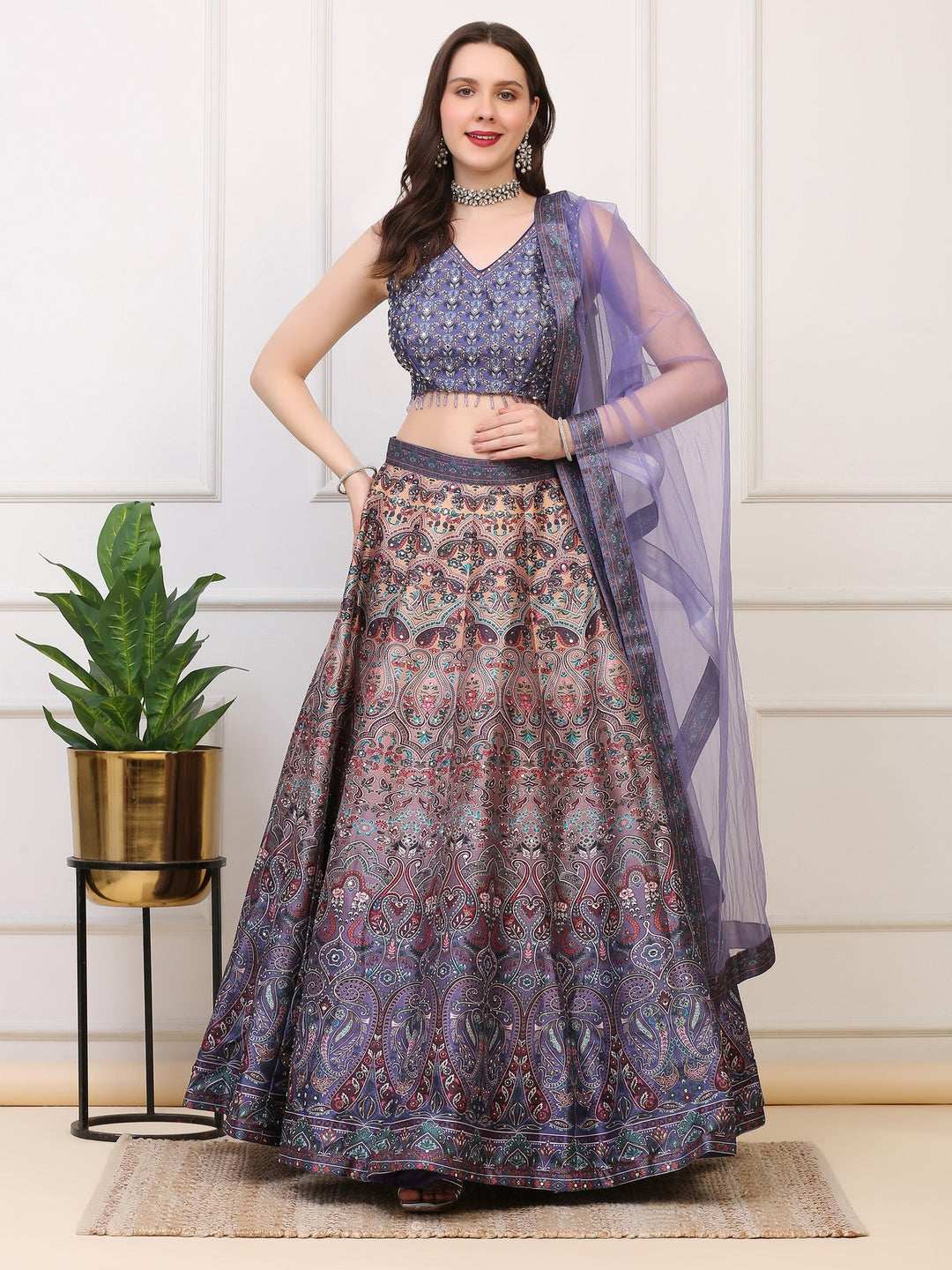 Purple Printed Lehenga