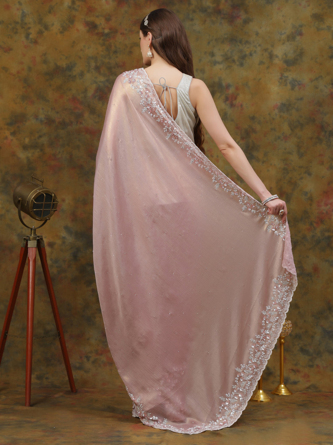Rose Gold Shimmer Crepe Saree