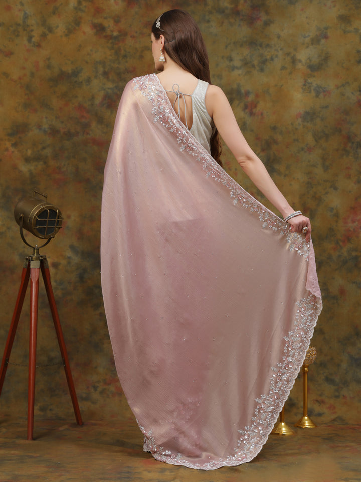Rose Gold Shimmer Crepe Saree
