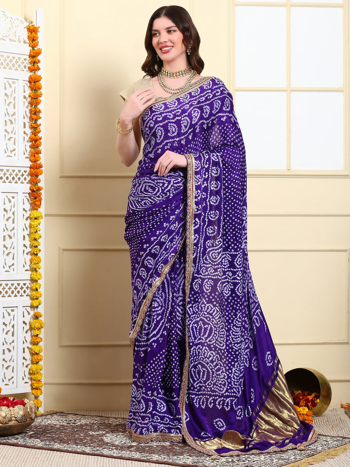 Mystic Purple Bandhini Silk Saree