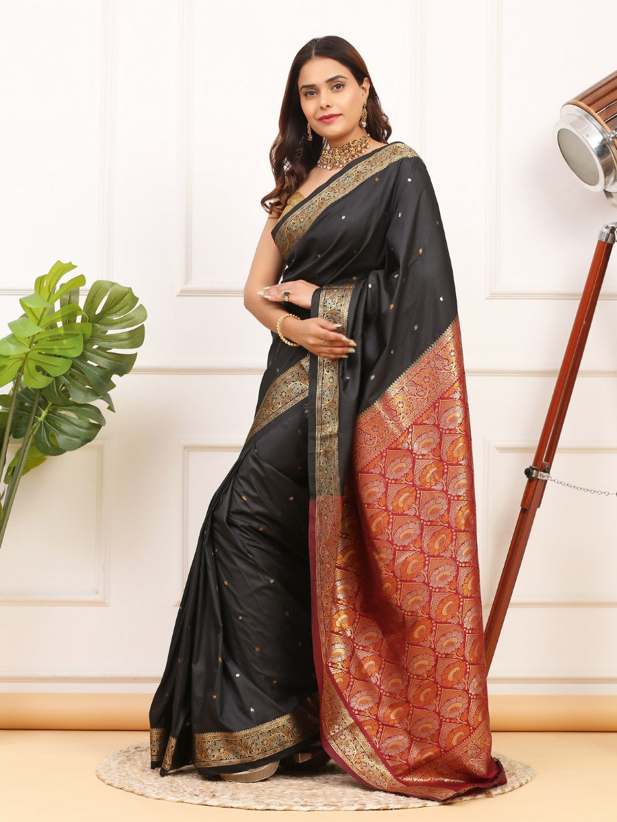 Black Katan Silk saree