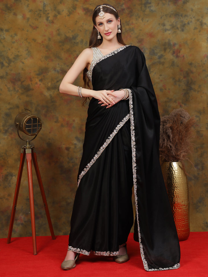 Black Satin Saree