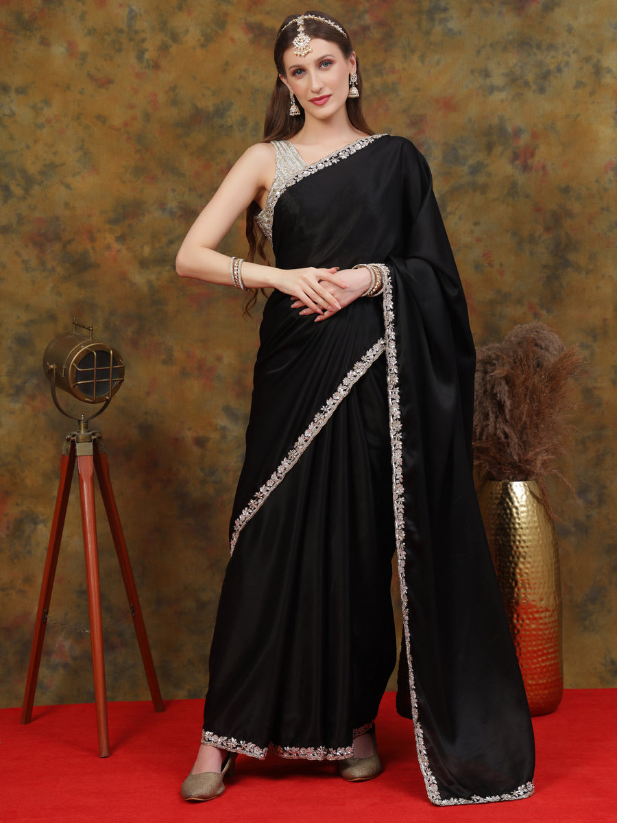 Black Satin Saree