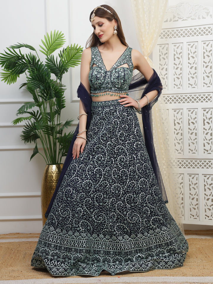 Green and Navy Skirt Lehenga