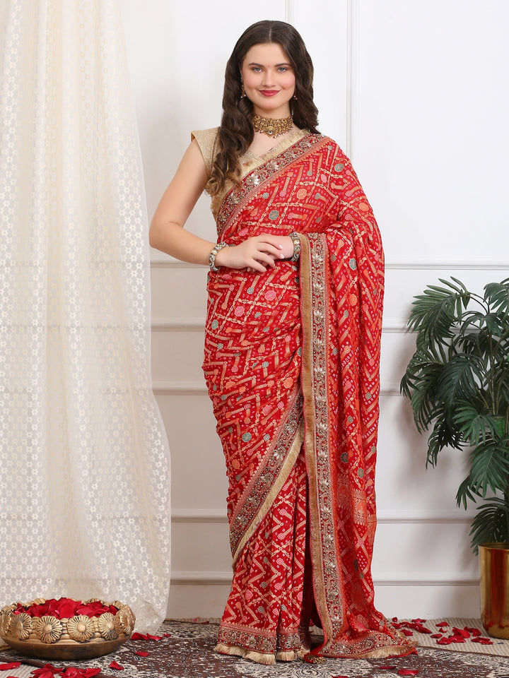Royal Red Khaddi Georgette Bandhej Saree