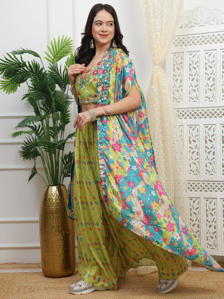 Neon Green Palazzo Cape Set