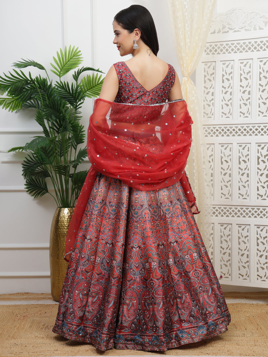 Red Printed Lehenga