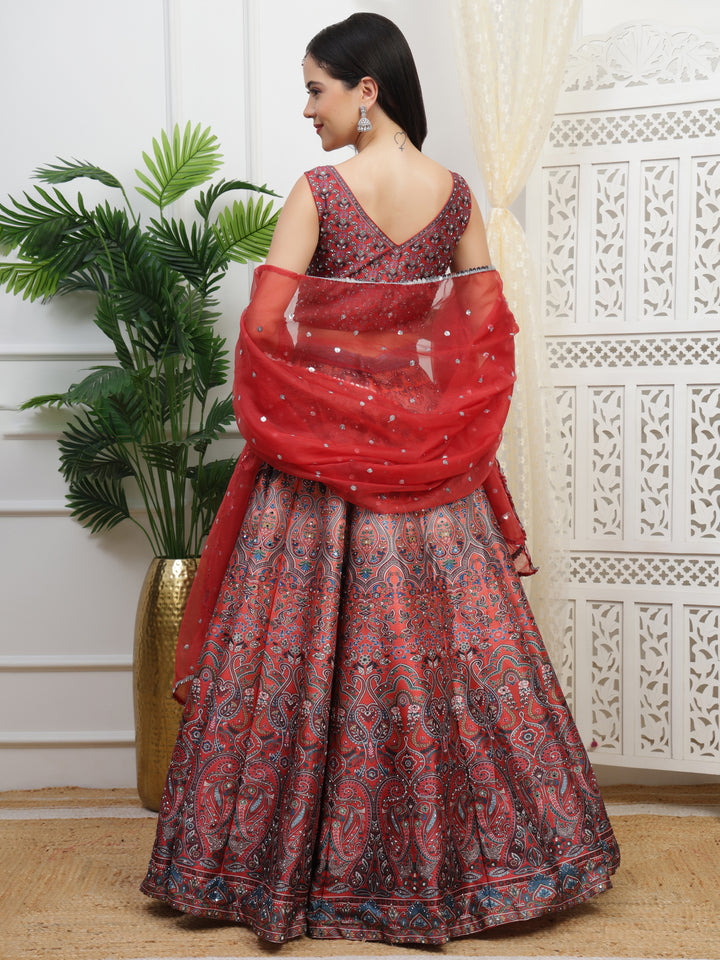 Red Printed Lehenga