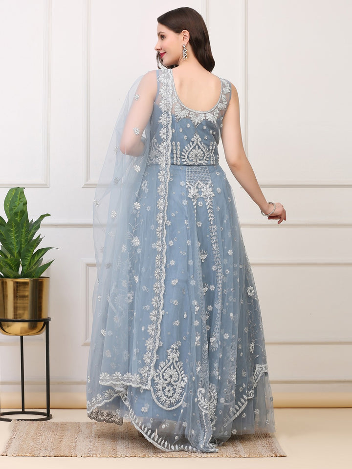 Icy Blue Fishtail Lehenga Skirt