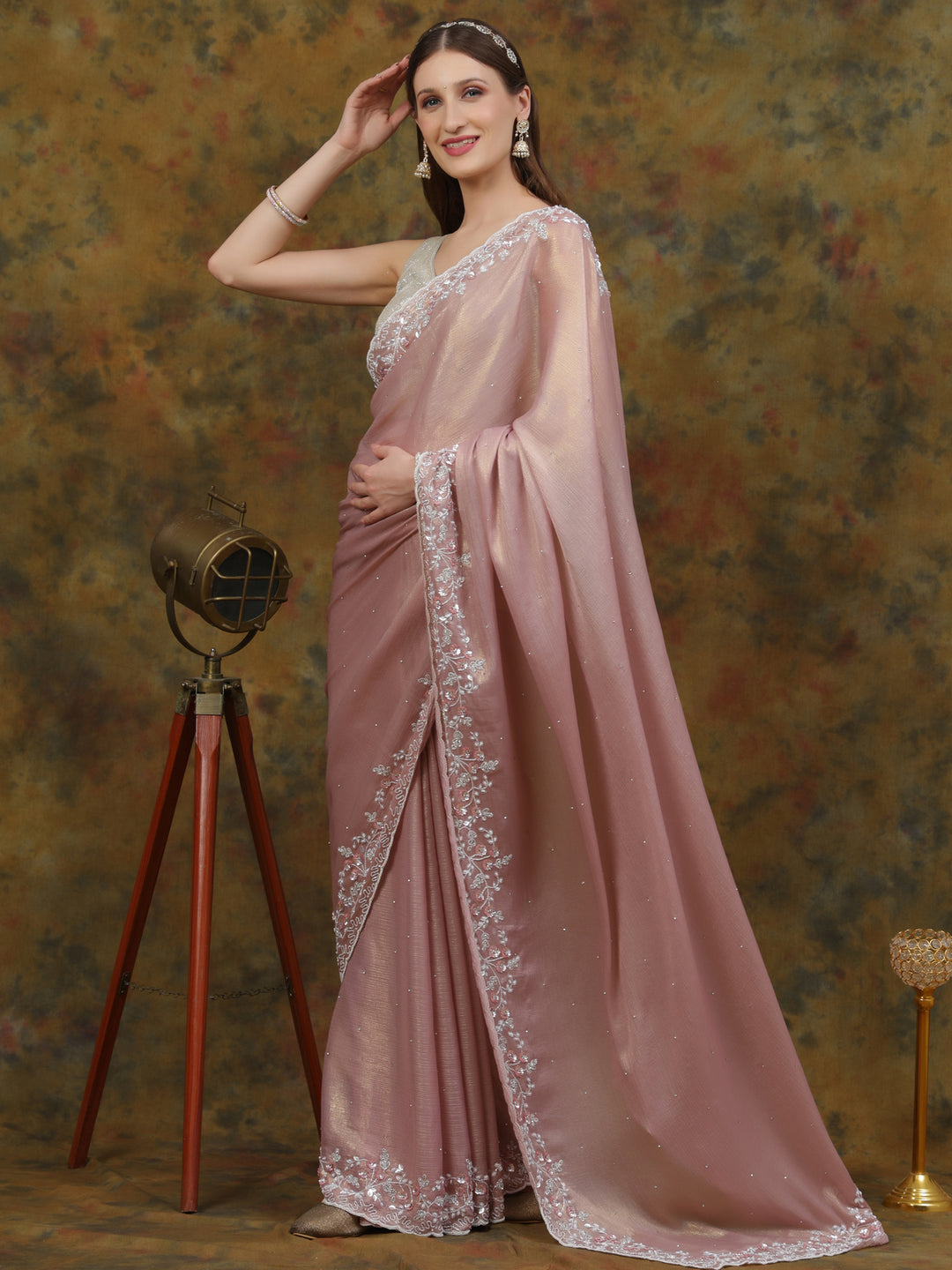 Rose Gold Shimmer Crepe Saree