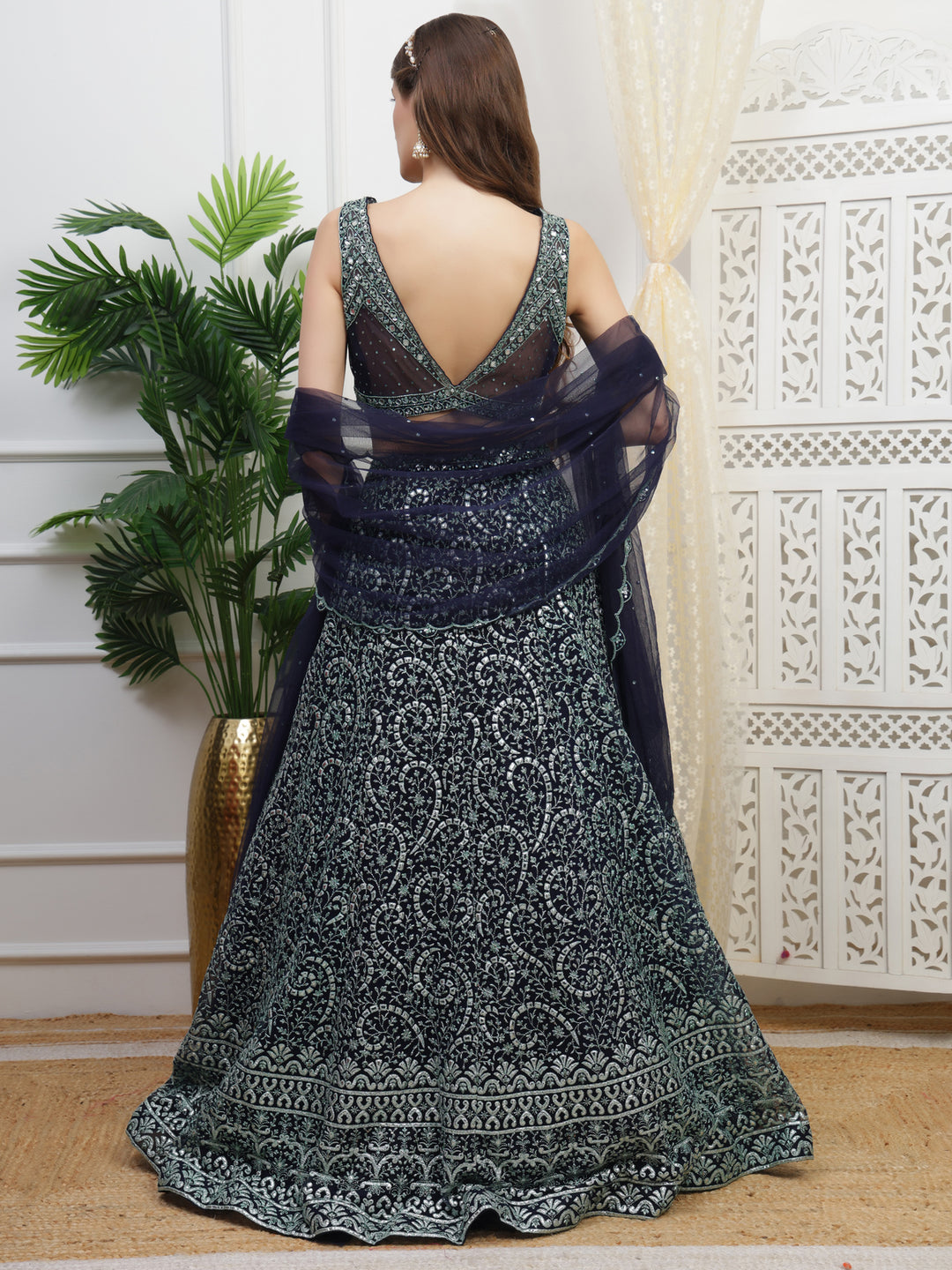Green and Navy Skirt Lehenga