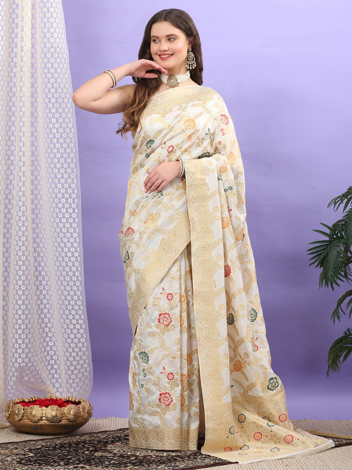 Ivory Katan Silk Saree