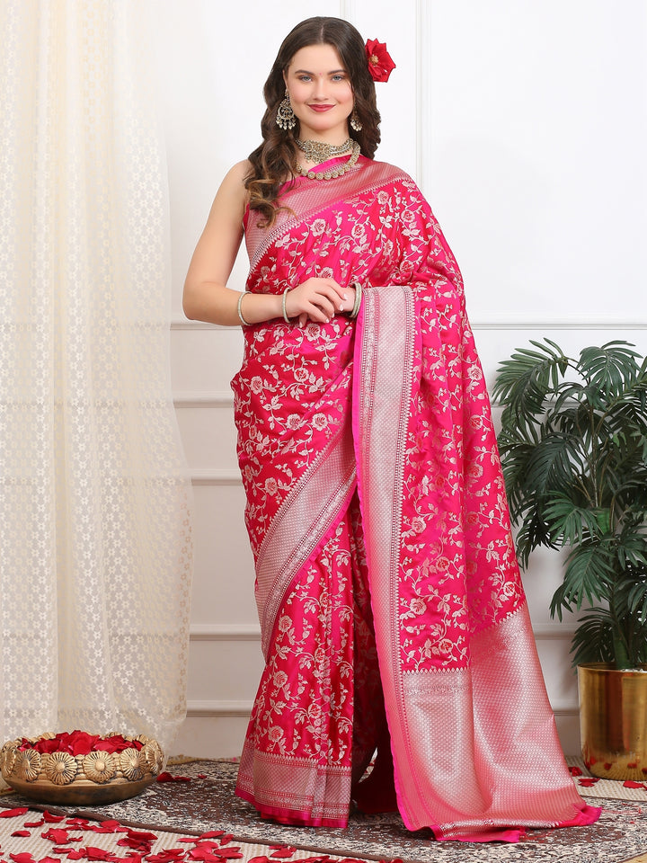 Dazzling Pink Banarasi Katan Silk Saree