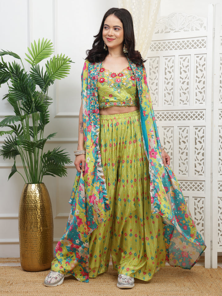 Neon Green Palazzo Cape Set