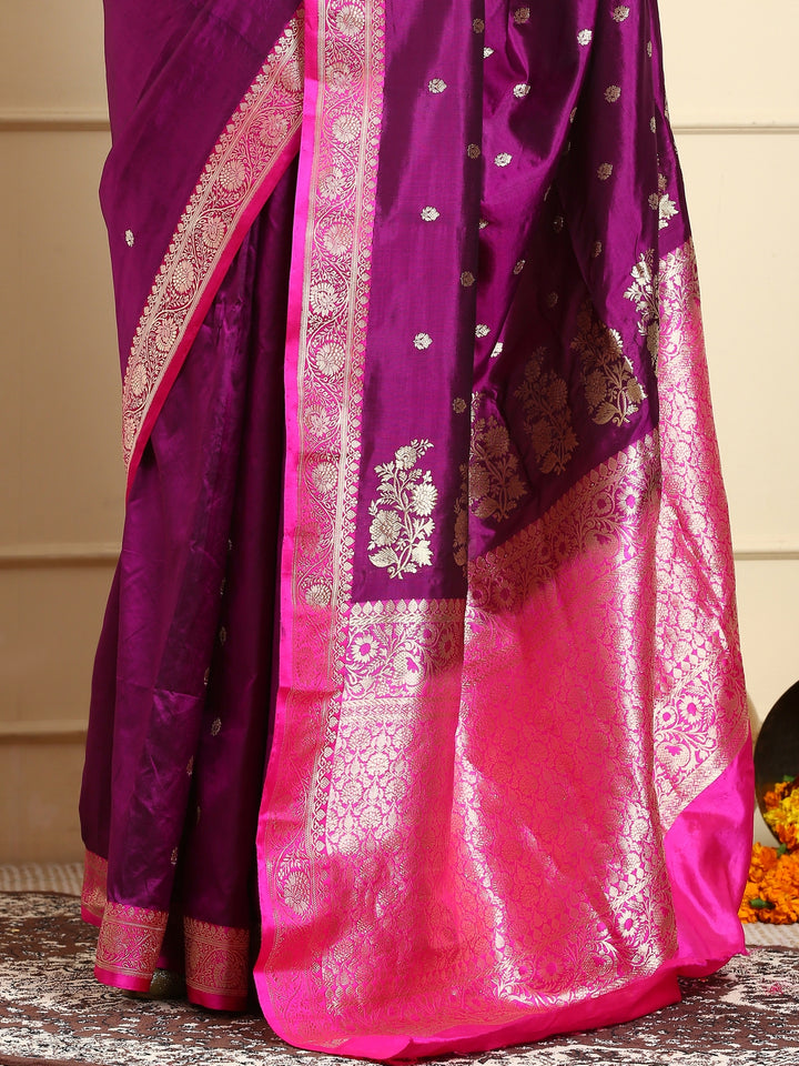 Purple & Pink Pure Katan Silk Saree