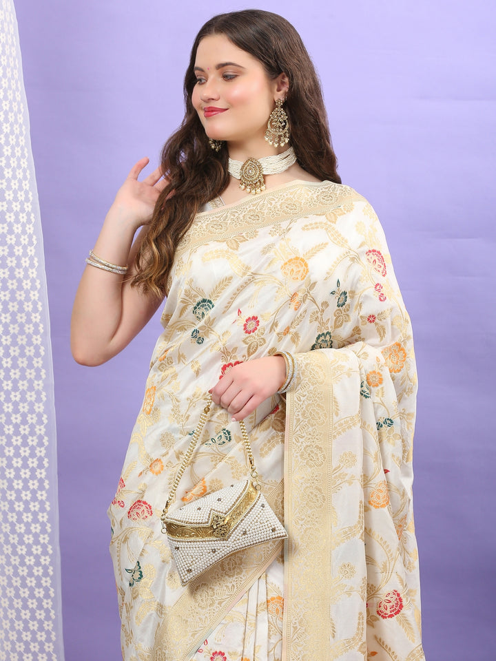 Ivory Katan Silk Saree