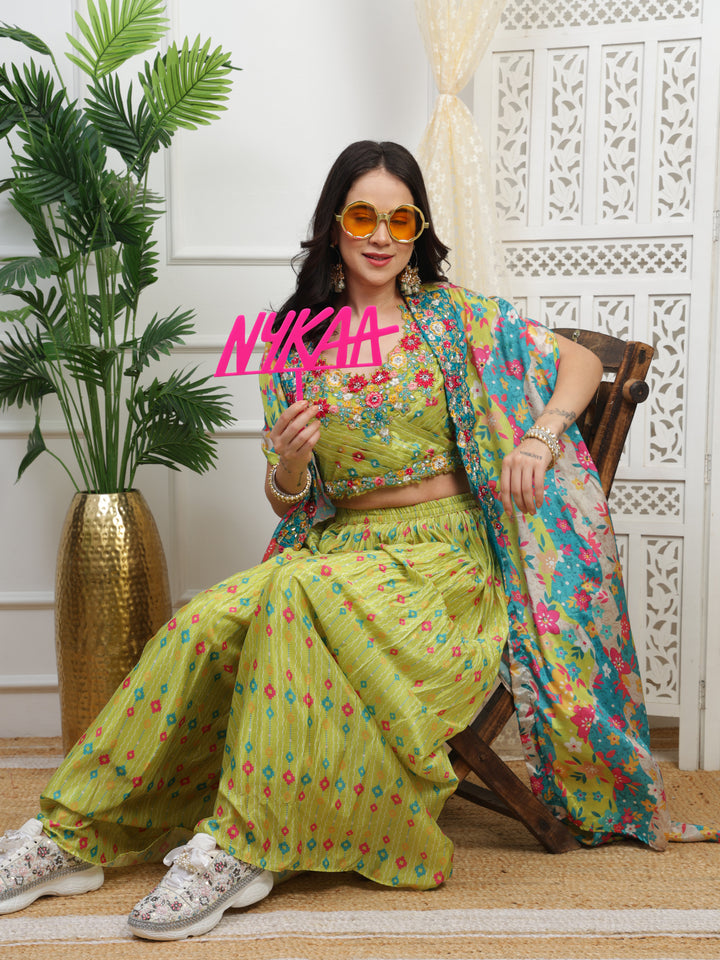 Neon Green Palazzo Cape Set