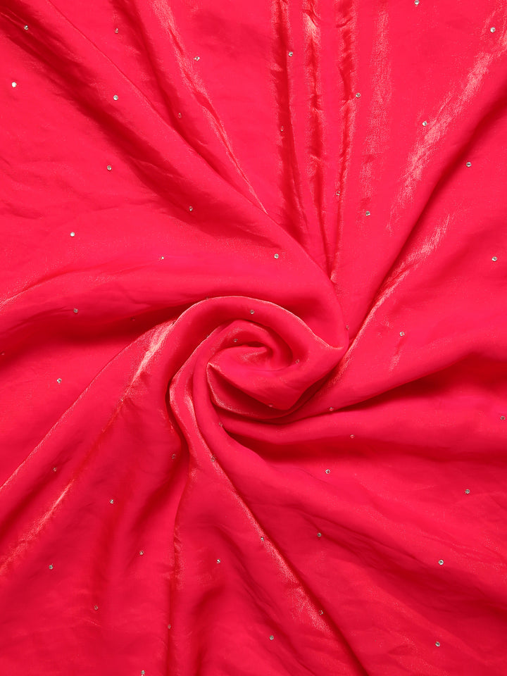 Ruby Red Satin Tissue Saree