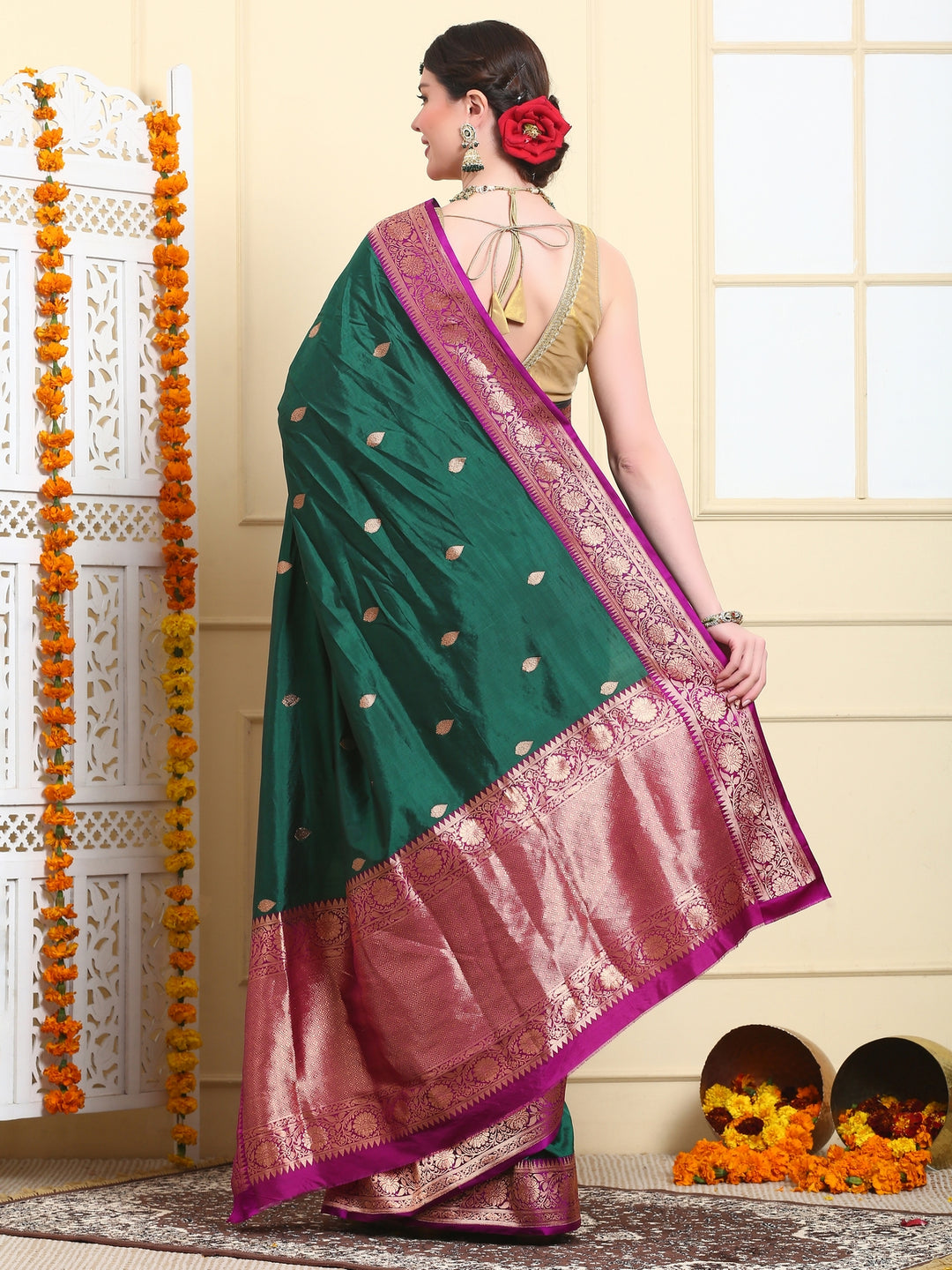Purple & Pink Pure Katan Silk Saree
