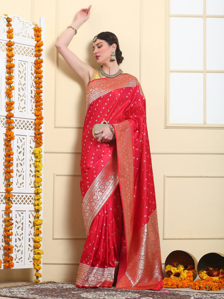 Ruby Red Banarasi Mashru Silk Saree