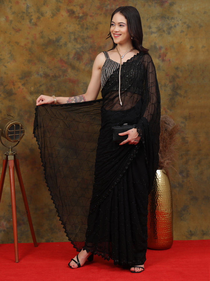 Black Georgette Sequin Saree