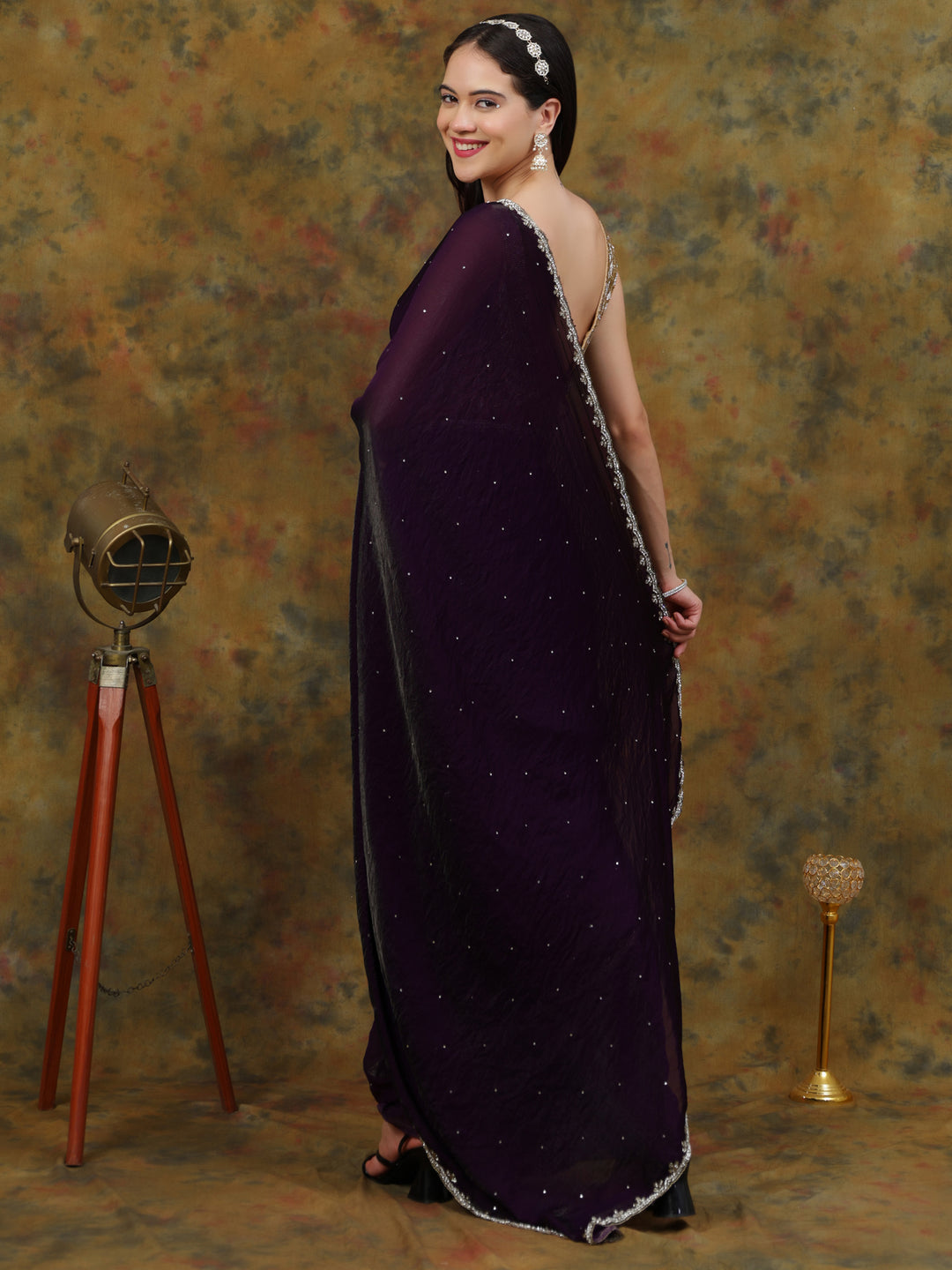 Deep Violet Satin Tissue Saree
