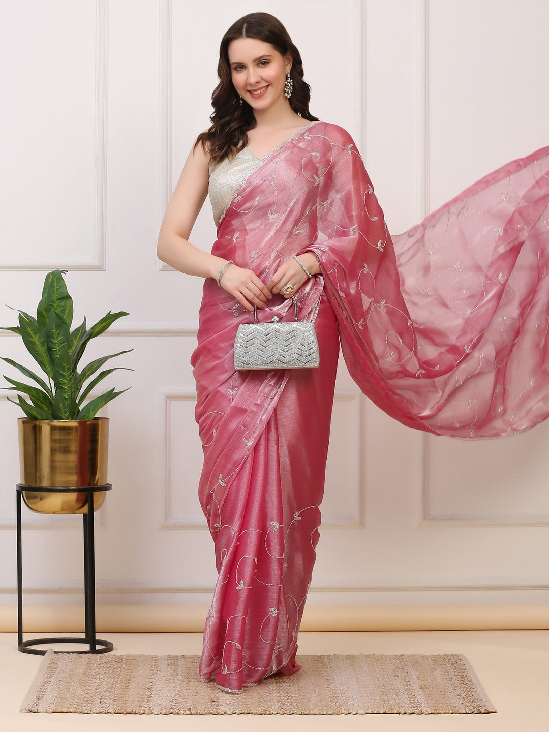Blush Pink Crepe Saree