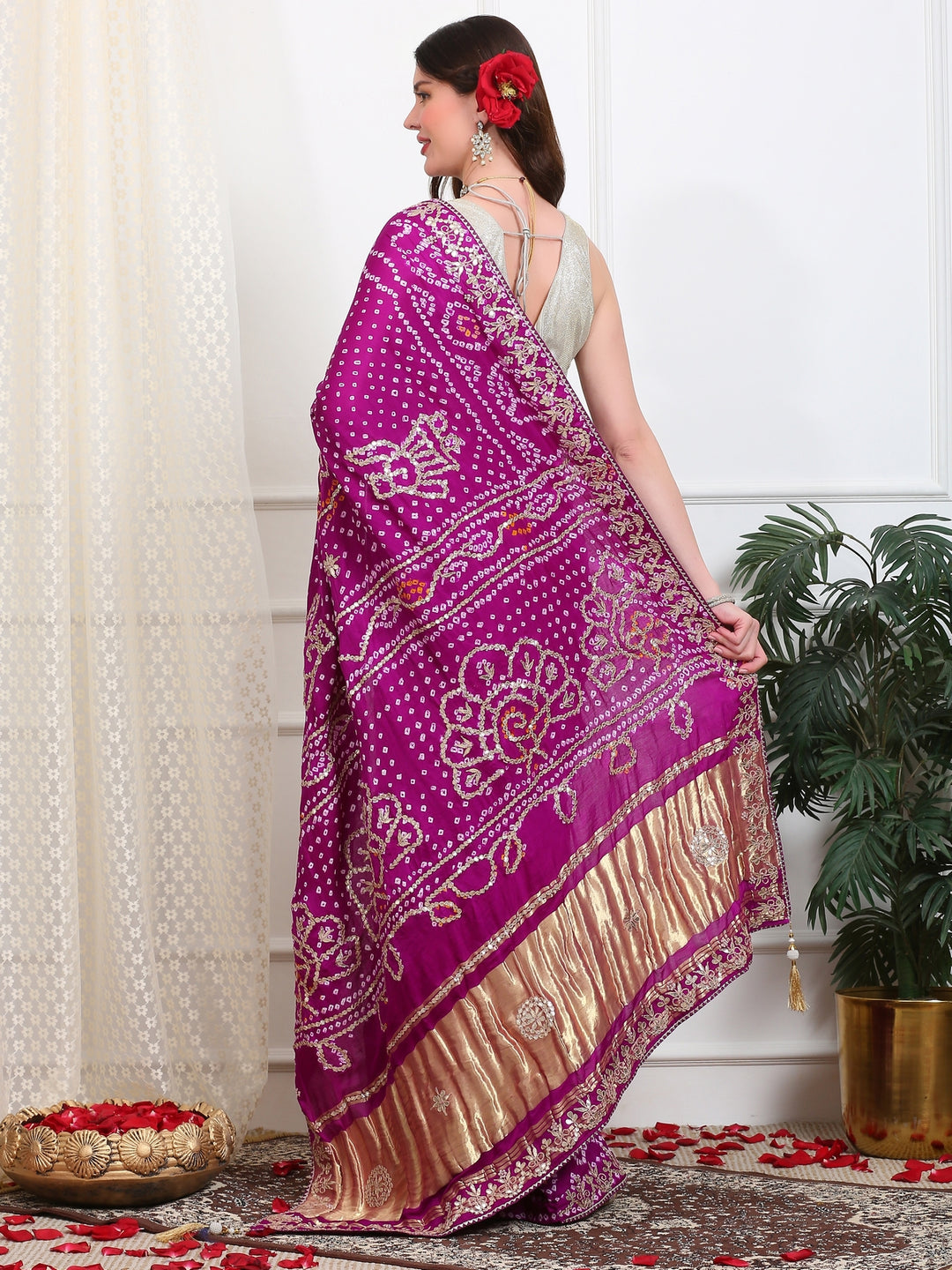 Purple Bandhini Silk Saree