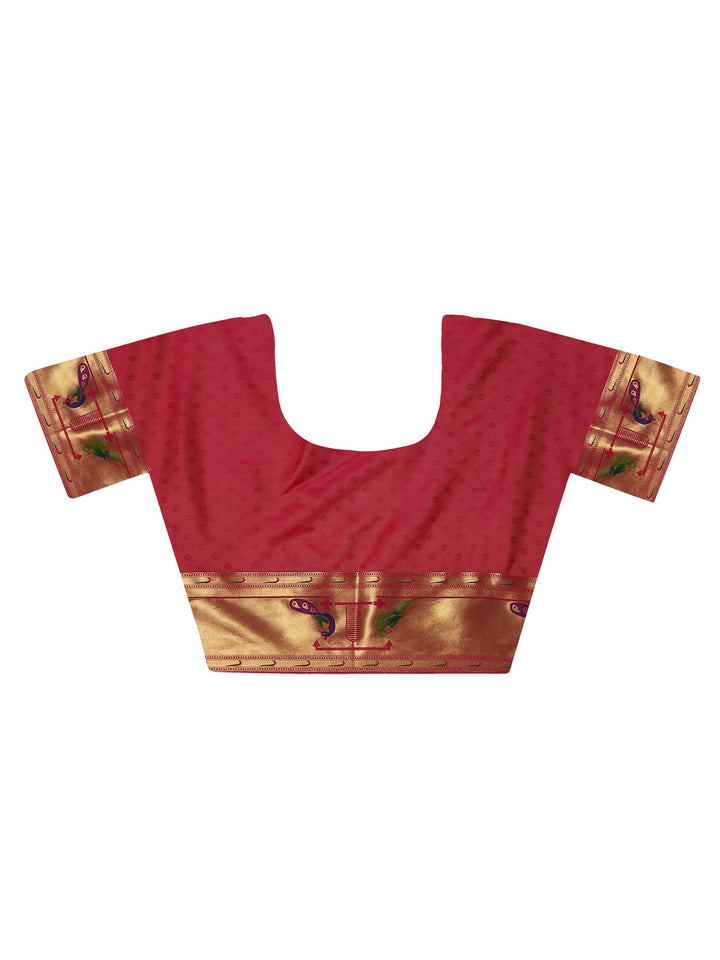 Coral Red Paithani Tissue Silk Saree.