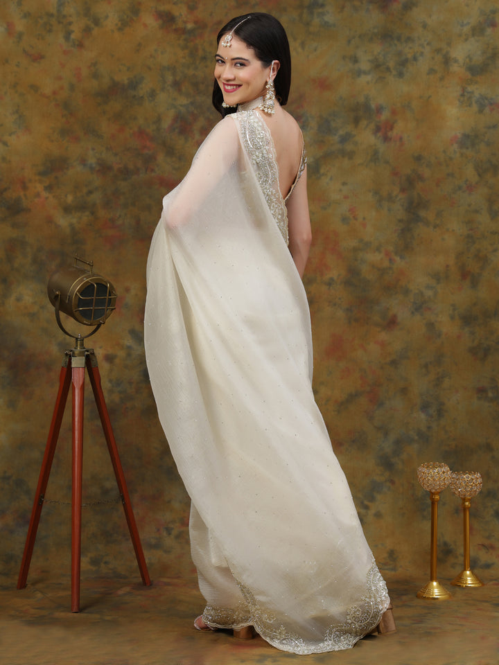 Ivory Crepe Chiffon Saree
