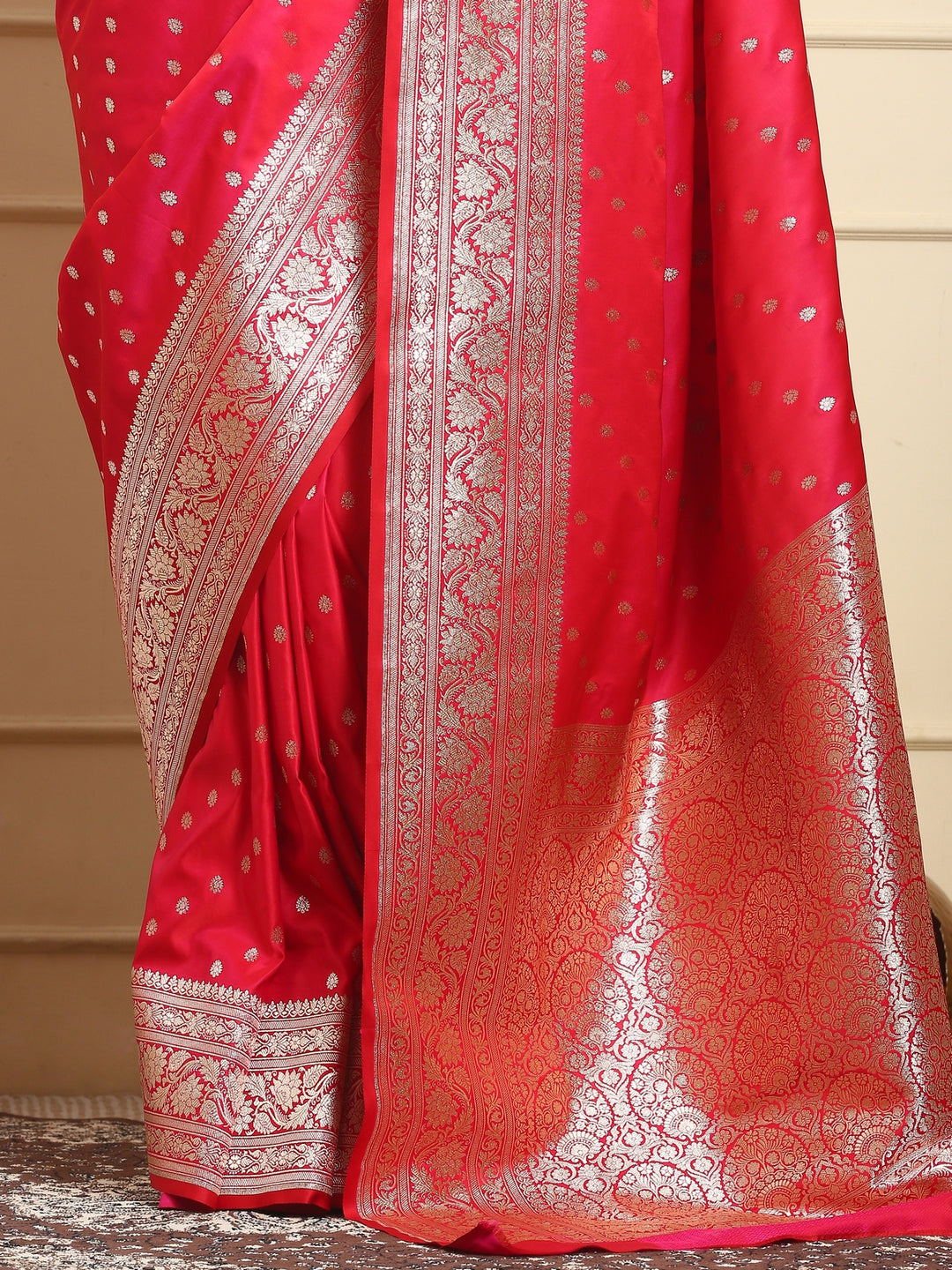 Ruby Red Banarasi Mashru Silk Saree