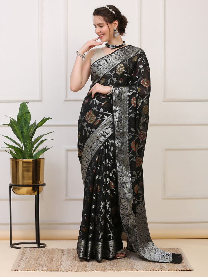 Black Banarasi Organza Saree