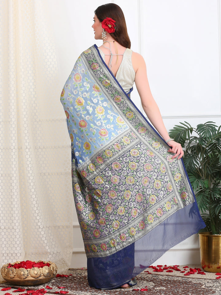 Icy Blue Khaddi Georgette Saree