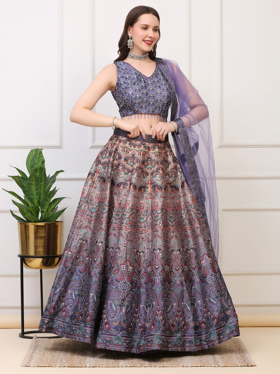 Purple Printed Lehenga