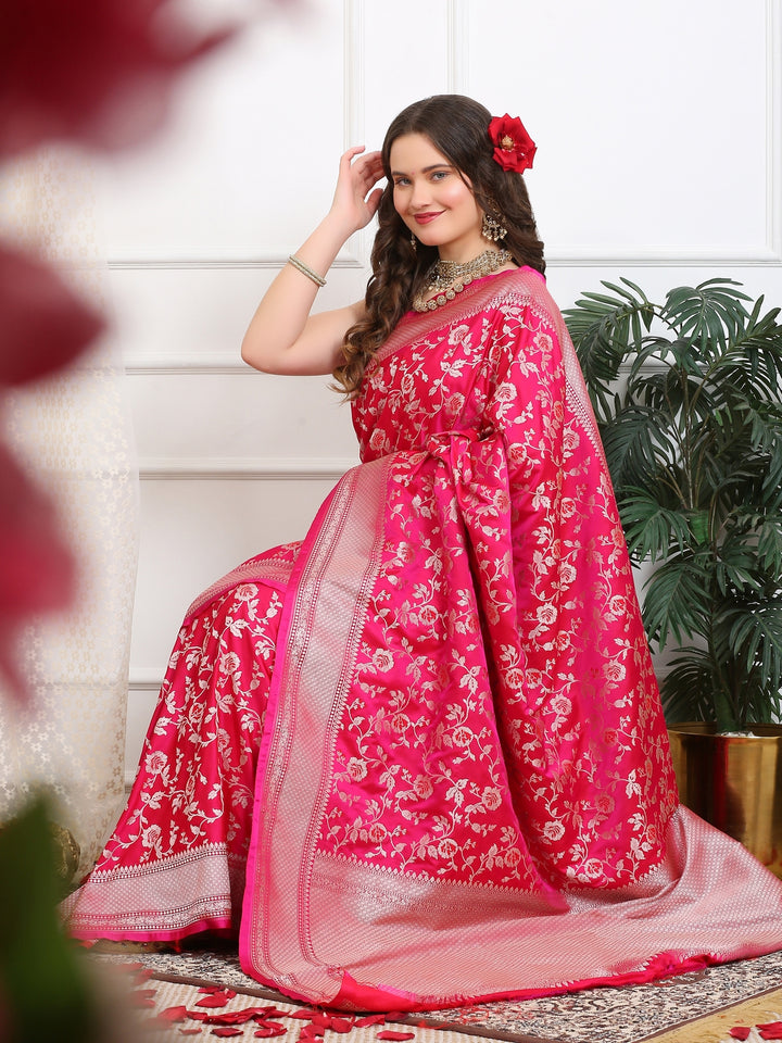 Dazzling Pink Banarasi Katan Silk Saree